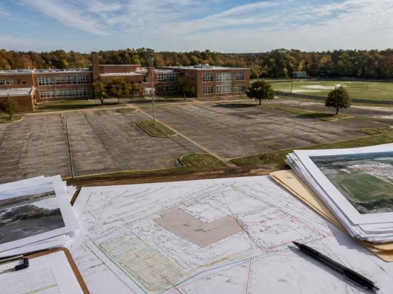 Due diligence survey documents for a former school property redevelopment in Rochester, New York.